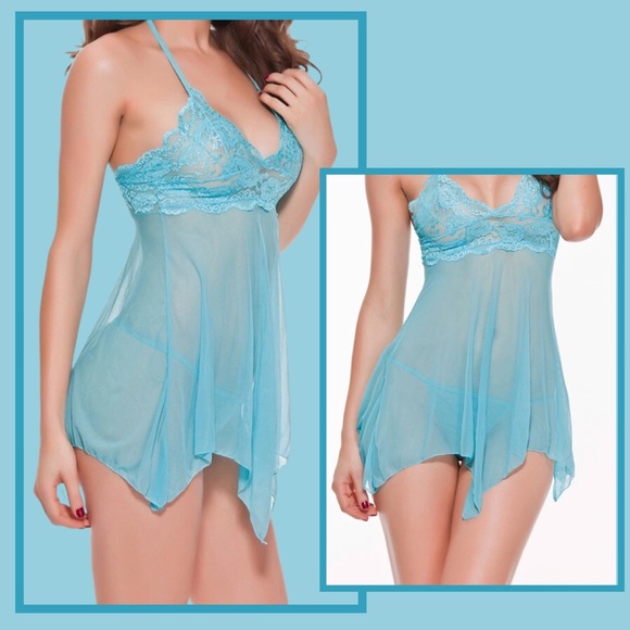 Blue Sheer & Lace Babydoll w/ G String NWT - Picture 1 of 5